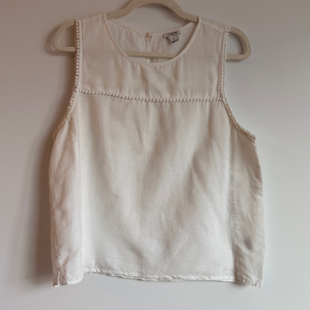 Cream Sleeveless Pom-Trim Top